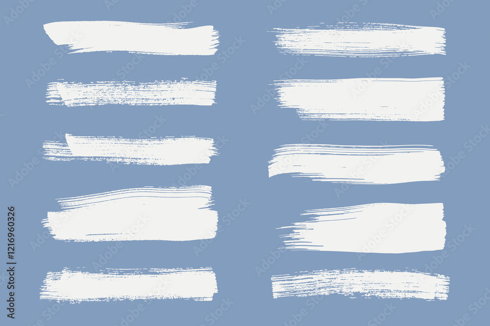 Collection of Ink Brush Strokes. Big Bold Brush Stroke Lines Set. White thick grunge banners, underline and highlight brush textures for posters, presentations, ads 