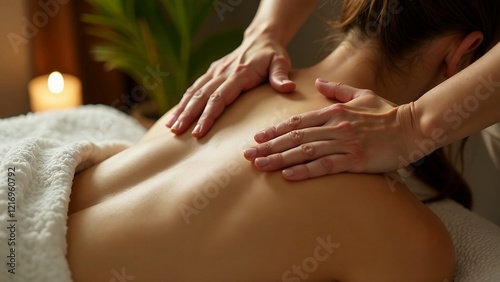 Wallpaper Mural Relaxed young woman lying face down enjoying professional back massage in serene spa setting with candles Torontodigital.ca