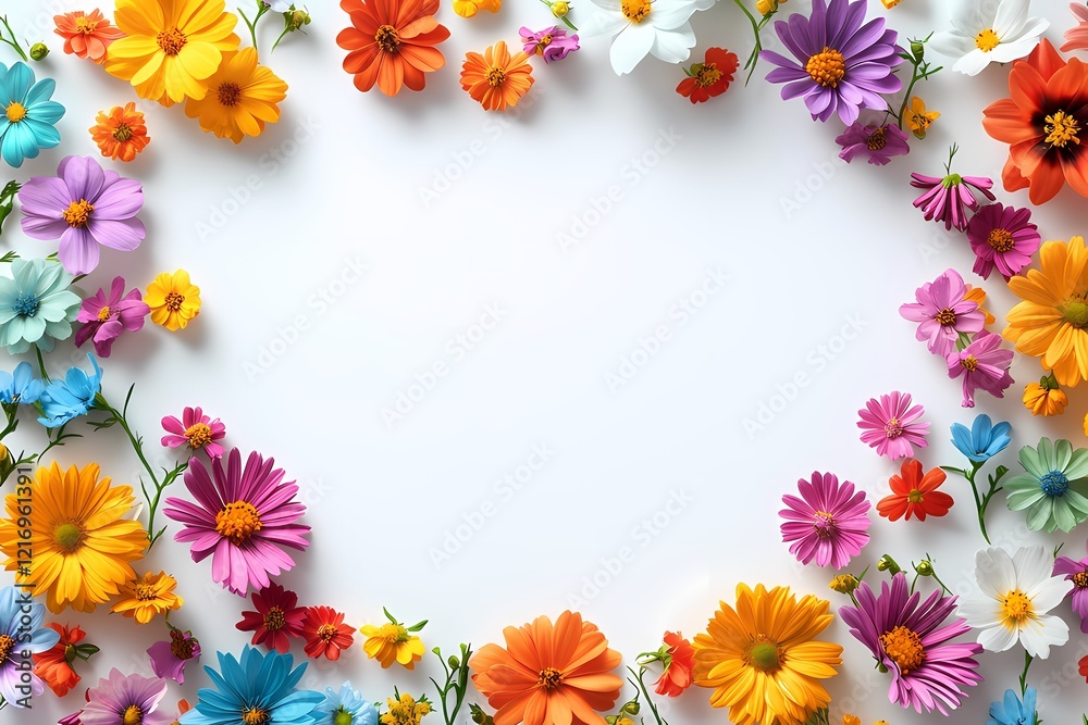 custom made wallpaper toronto digitalA circular frame of spring flowers with copy space, real flower photo, flowers border white background