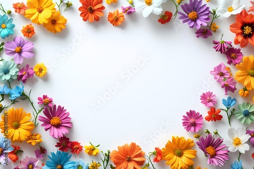 Wallpaper Mural A circular frame of spring flowers with copy space, real flower photo, flowers border white background  Torontodigital.ca