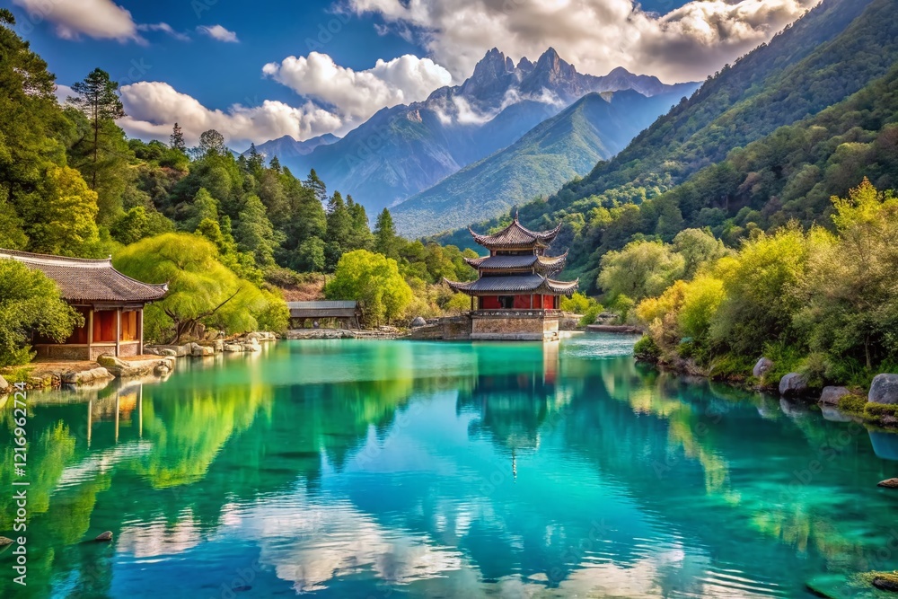 Fototapeta premium Lijiang's Blue Moon Valley: Serene Yunnan Landscape Photography