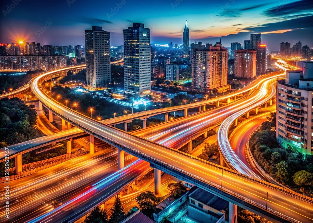 Fototapeta premium Long Exposure City Lights: Interconnectedness and Urban Flow