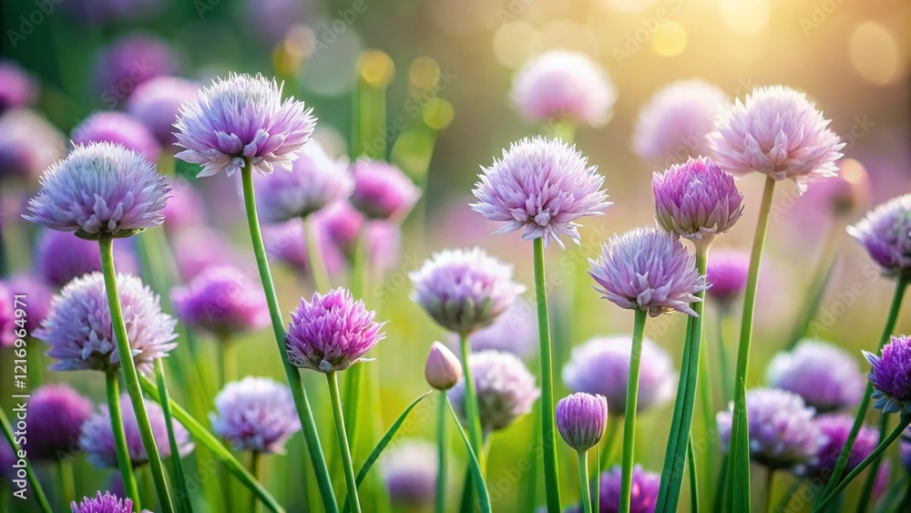 Fototapeta premium Long Exposure Photography: Delicate Chives Blossoms in Purple and White
