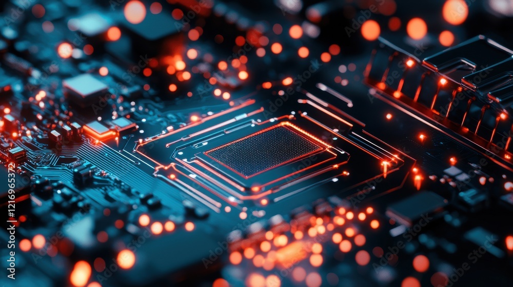 Obraz premium Glowing Digital Circuit Board in Vibrant Colors Representing Advanced Technology and Innovation