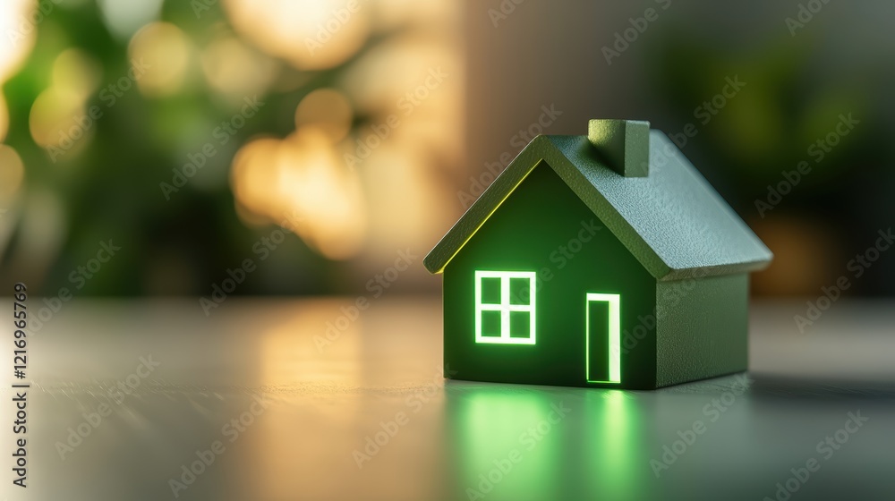 Illuminated green house at night, a cozy and inviting residential scene green Illuminated green house at night, a cozy and inviting residential scene green