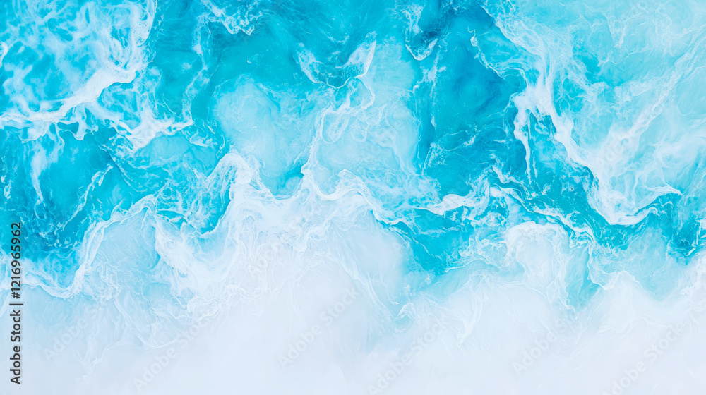Naklejka premium Abstract Ocean Waves: Turquoise and White Swirl Painting