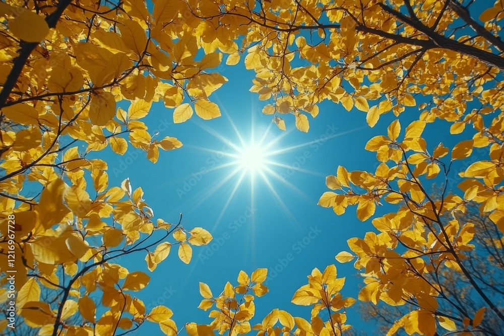 Obraz premium A serene day with azure skies and the sun glowing brightly overhead. Generative AI
