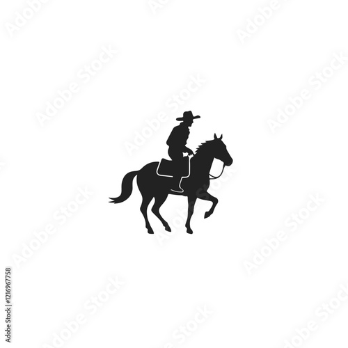 Silhouette of a cowboy riding a horse on a white background