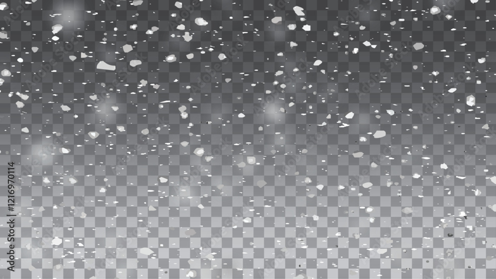 Falling snow on black background. Vector snow falling from above. Snowfall on isolated transparent background. Falling snow on black background. Vector snow falling from above. Snowfall on isolated transparent background.