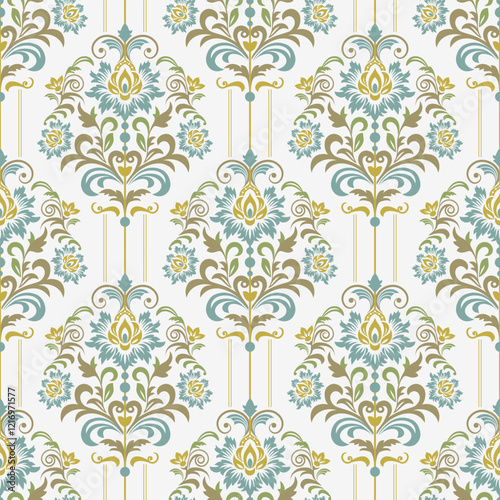Seamless damask pattern for background or wallpaper design. Vector vintage floral seamless pattern element. Vector illustration. Print