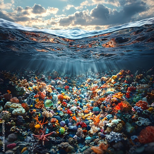 Underwater Perspective of Earth s Vibrant Marine Ecosystem Blending into the Planet s Image photo