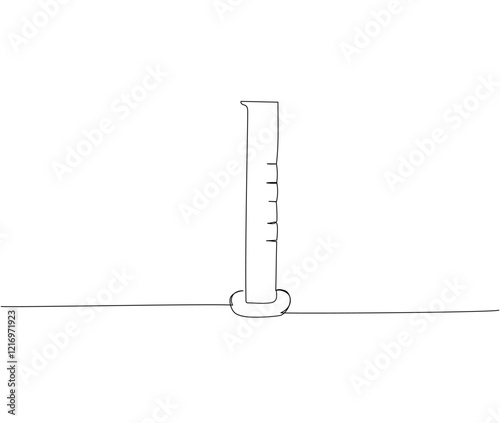 Chemical beaker, volumetric flask, beaker, chemistry lessons one line art. Continuous line drawing of knowledge, cognition, school, education university