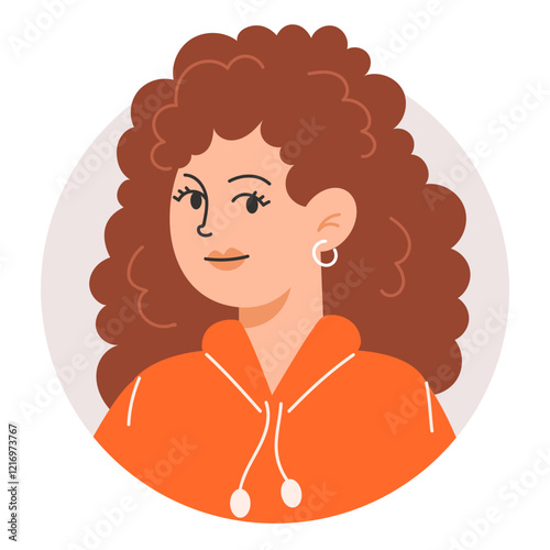 Portrait of a Young European Woman with Long Curly Brown Hair for Profile Picture
