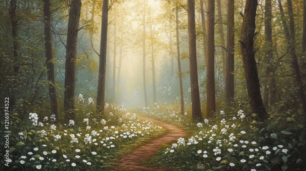 Obraz premium a Scenic woodland view, capturing the tranquility and natural beauty of a forested area. 