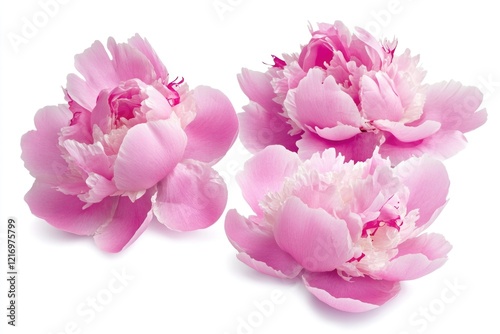 Pink peonies on a simple white background, ideal for floral designs and arrangements