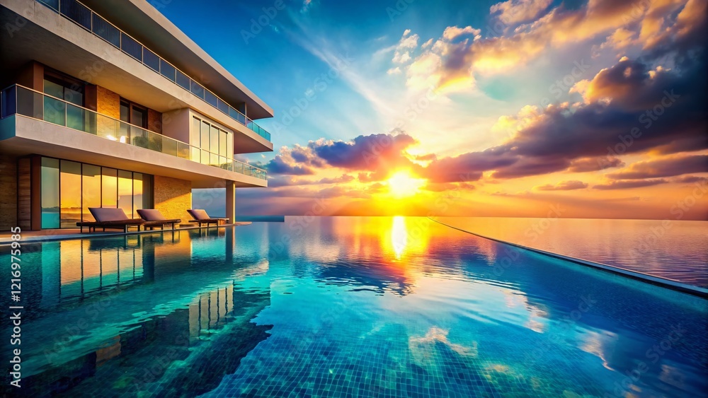 Fototapeta premium Luxurious Resort Hotel Infinity Pool Overlooking Ocean Paradise