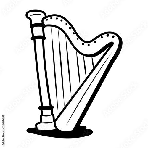 Musical harp icon in doodle style