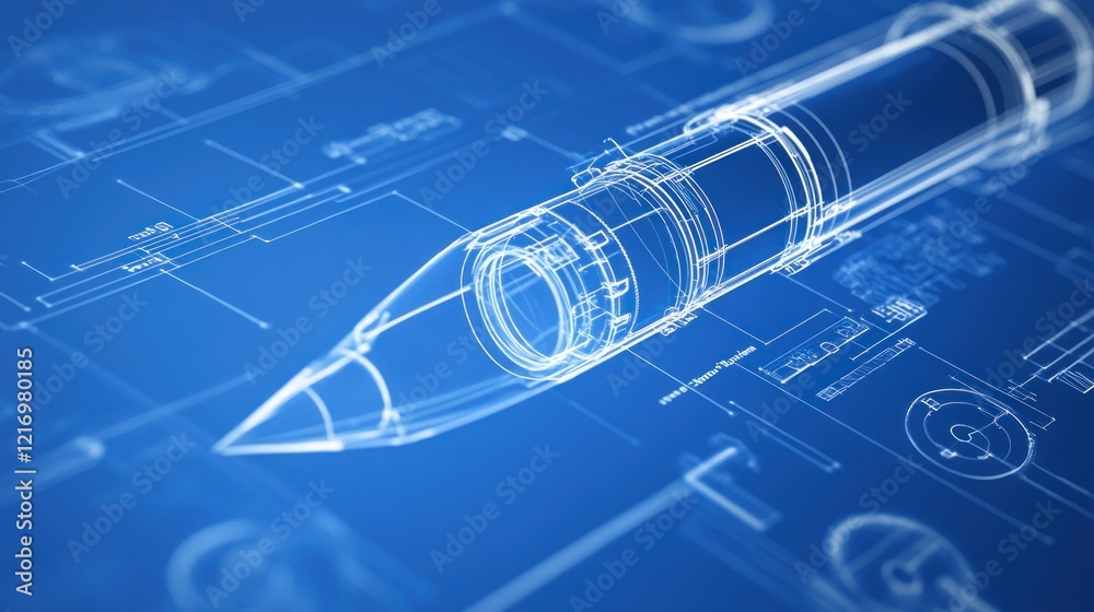A blueprint-style illustration of a pen, showcasing its design and technical details. A blueprint-style illustration of a pen, showcasing its design and technical details.