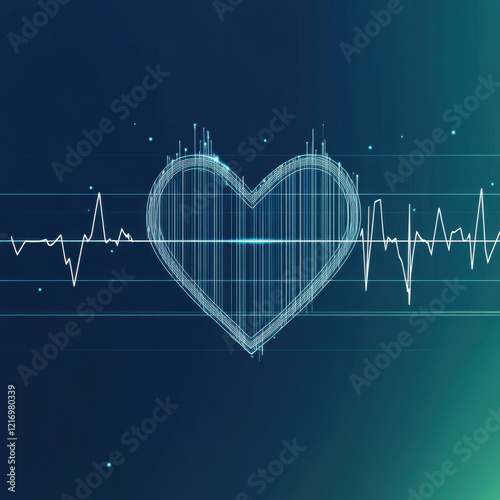 Modern Digital Illustration of a Heart and Electrocardiographic Lines photo