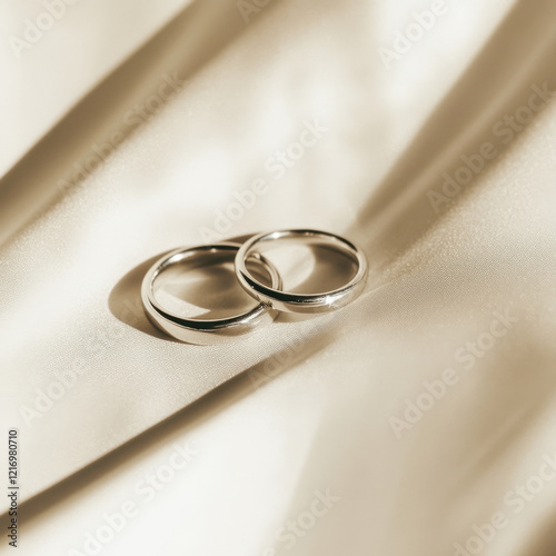 Elegant Silver Wedding Rings on Soft Satin Background