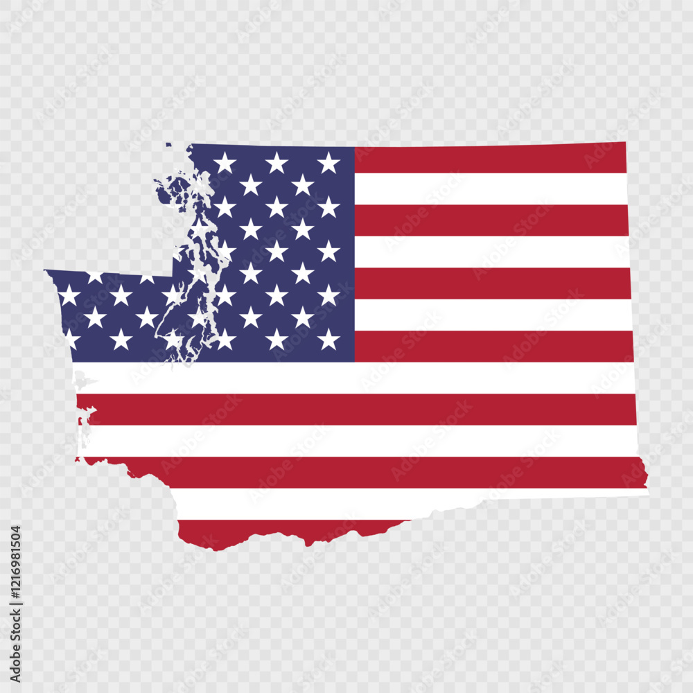 Obraz premium Washington state map with American national flag.