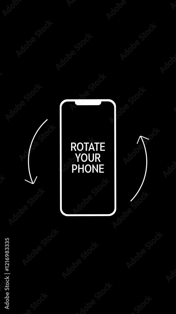 Vertical Animation for Rotate Your Phone to Landscape orientation. Rotate Your Device from Vertical to Horizontal. Outline Icon Animation on Black Background for Social Media