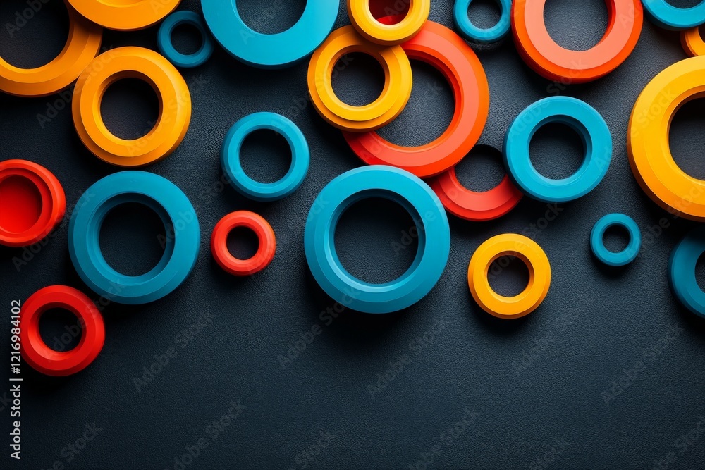 Colorful circular shapes arranged on a dark surface creating a vibrant abstract design Colorful circular shapes arranged on a dark surface creating a vibrant abstract design