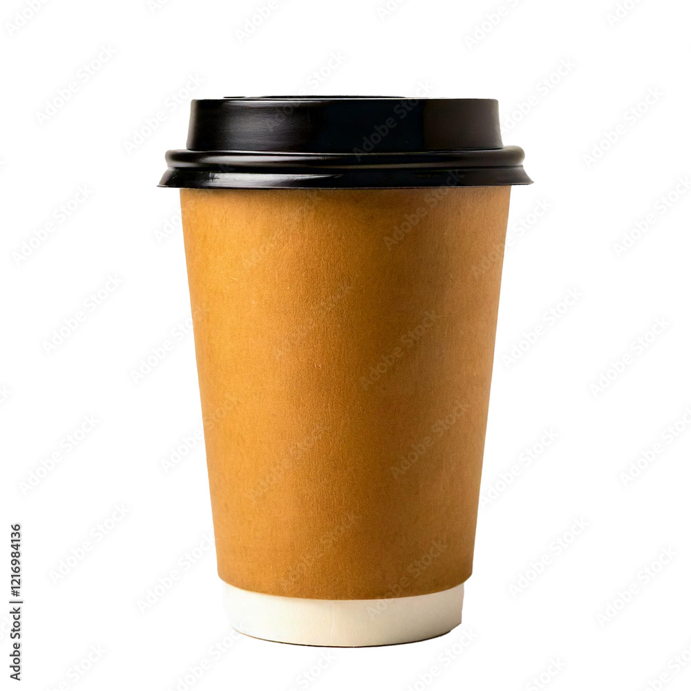 disposable coffee cup with black lid isolated on white