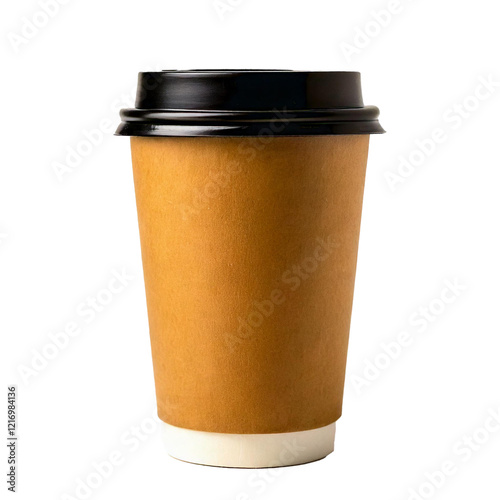 disposable coffee cup with black lid isolated on white
