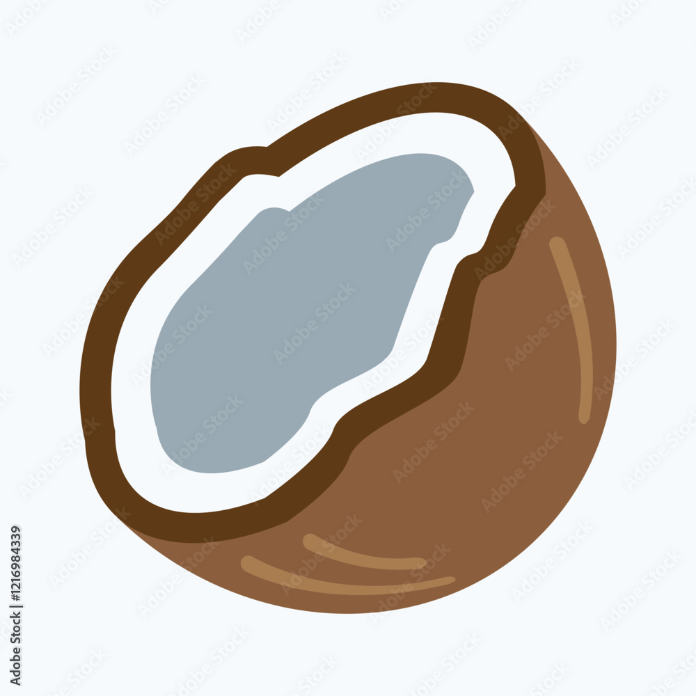 Cracked Coconut Emoji Vector: Half Coconut Illustration in Flat Style Cracked Coconut Emoji Vector: Half Coconut Illustration in Flat Style
