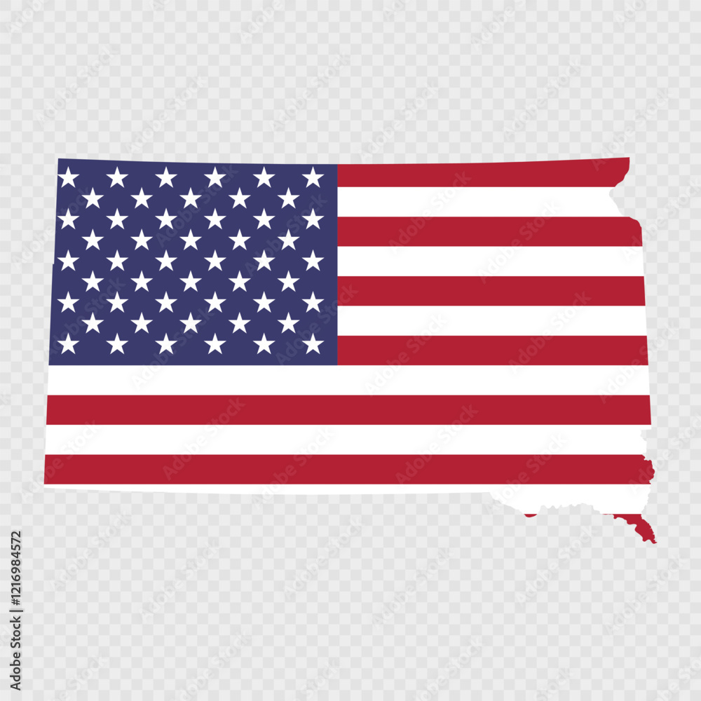 Fototapeta premium South Dakota state map with American national flag.