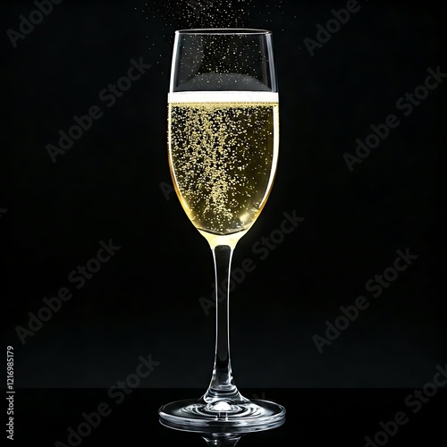 A sparkling Champagne flute with bubbles rising to the top, AI Generated photo