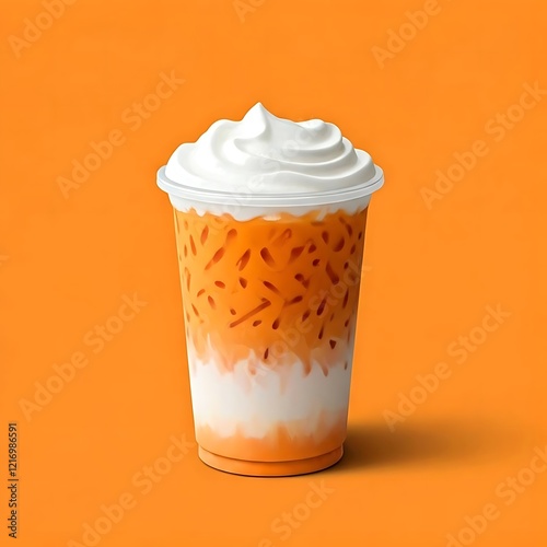 A traditional Thai Iced Tea with a gradient of orange and white, AI Generated photo