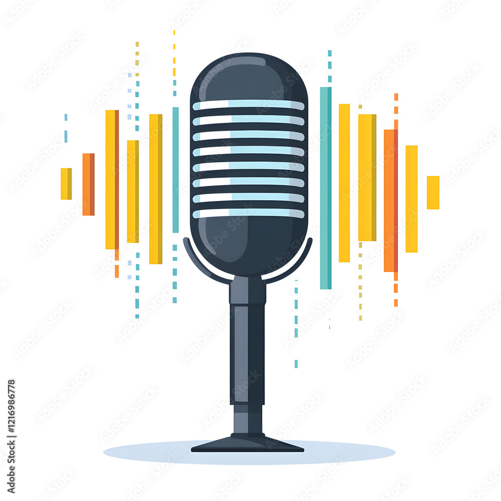 Retro Microphone Captures Audio Waves, Broadcasting Sound Clearly and Efficiently for Podcasters.