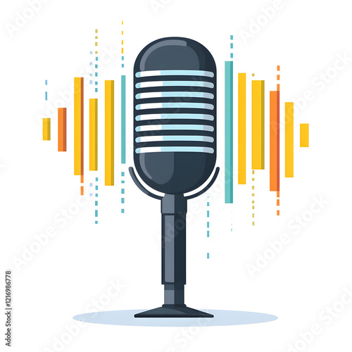 Obraz na płótnie Retro Microphone Captures Audio Waves, Broadcasting Sound Clearly and Efficiently for Podcasters. w salonie