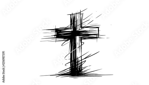 cross hand drawn expressive damaged sketch