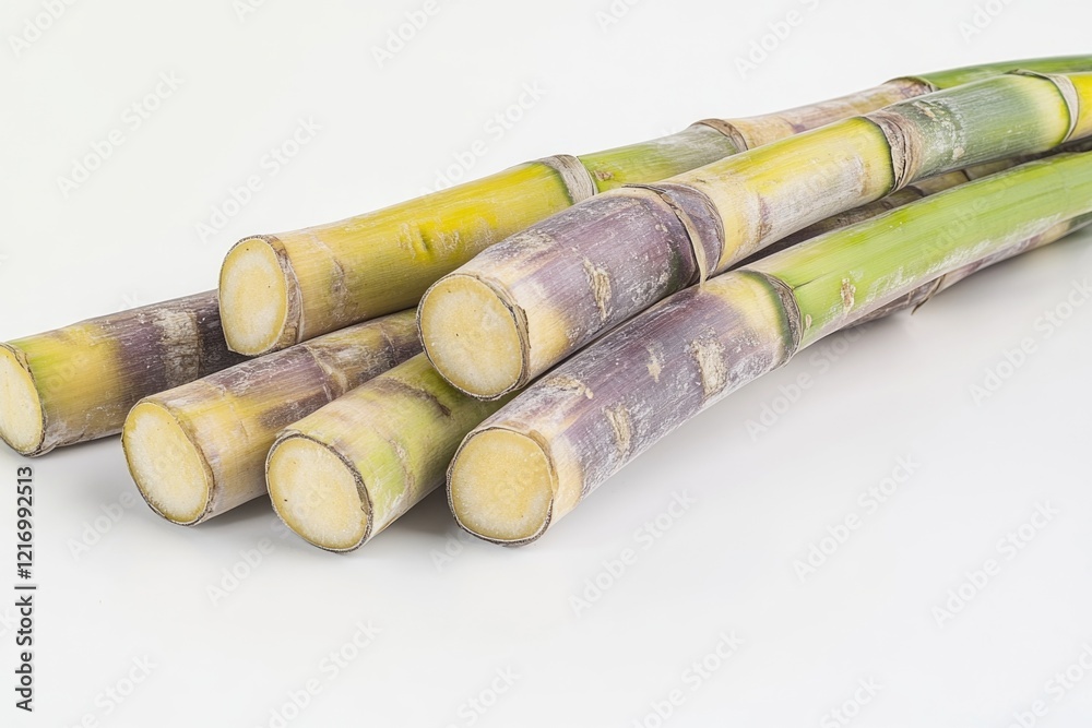 A close-up of a bundle of yellow and green sugar canes, often used for decorative purposes or as a symbol of celebration A close-up of a bundle of yellow and green sugar canes, often used for decorative purposes or as a symbol of celebration