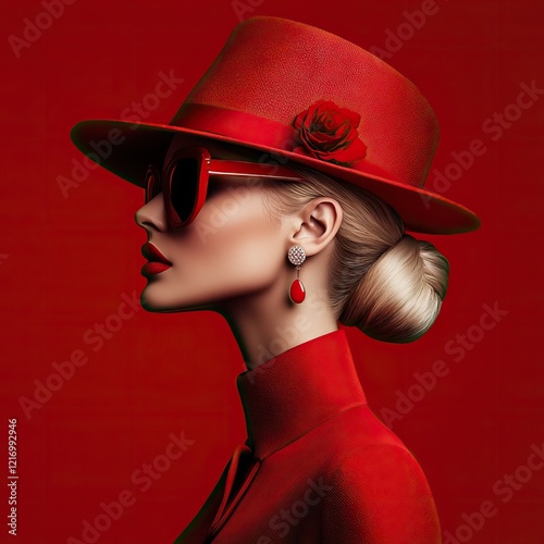Wallpaper Mural Profile Of Elegant Woman In Red Hat With Rose Torontodigital.ca