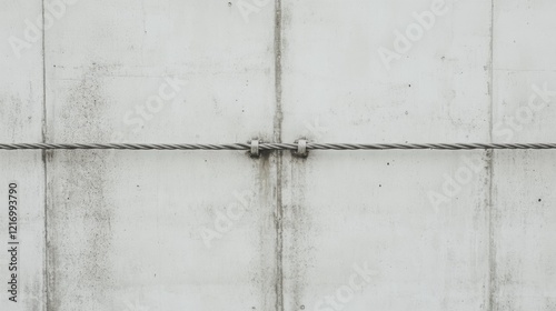 Industrial concrete wall with steel cable connection, showcasing texture and minimalism