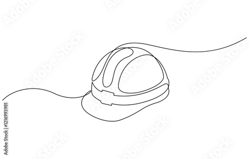 One line isolated vector object hard hat ,one line drawing of isolated hard hat, Continuous one line drawing, Construction helmet.Worker safety tools concept.