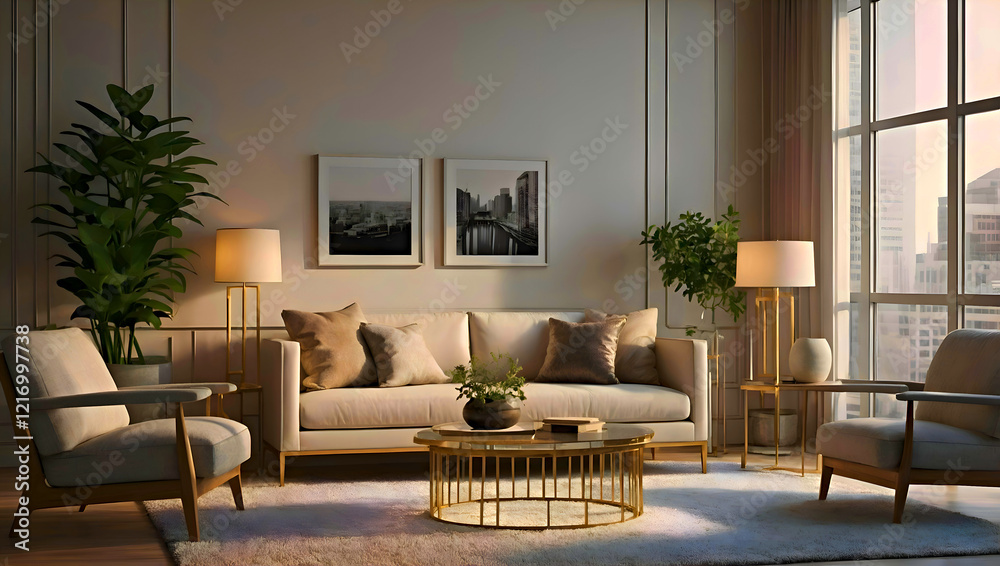 Fototapeta premium Modern living room interior. 3D render, luxury home.