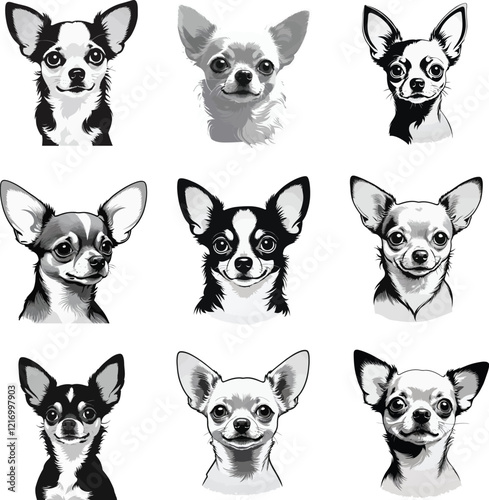 Charming Illustration of Chihuahua Dog Silhouette Vector Set Perfect for Posters, Digital Art, and Craft Designs.