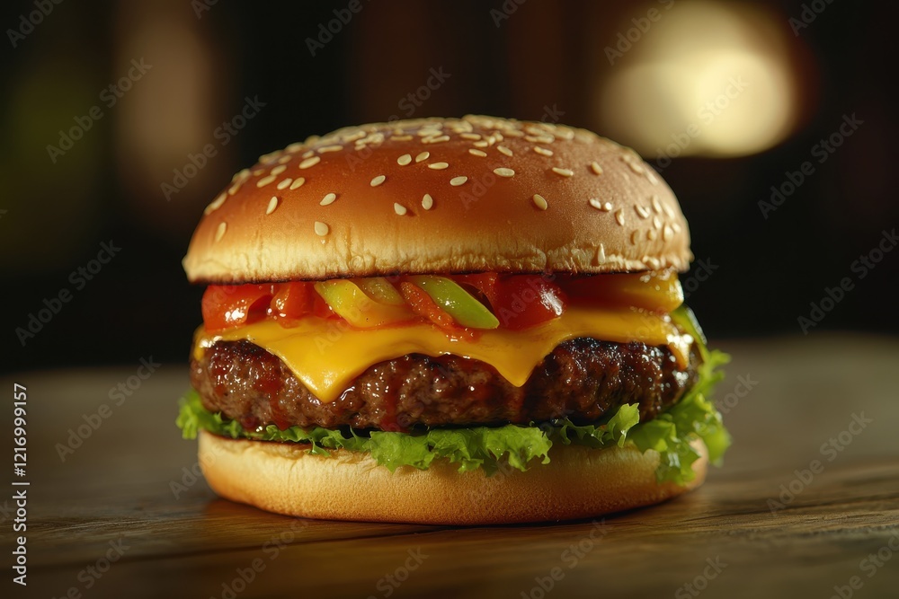 Juicy cheeseburger gourmet beef patty melted cheese fresh Juicy cheeseburger gourmet beef patty melted cheese fresh