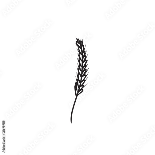Single wheat ear ink drawing in black isolated on white background. Hand drawn vector sketch illustration in doodle engraved vintage line art style. Concept of flour, bakery design, bread shop