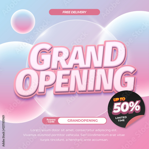 Grand Opening Elegant Discount Design Template in Pastel Style with 50% Off Promotion