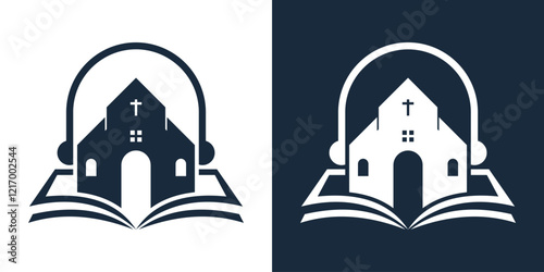 Church religious music earphone christian logo design abstract vector