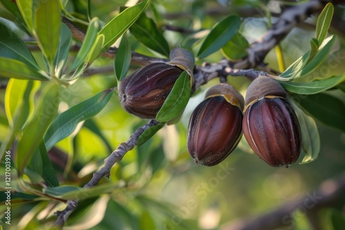 Wild mango fruits growing on a tree in africa, ready to be harvested for their seeds photo