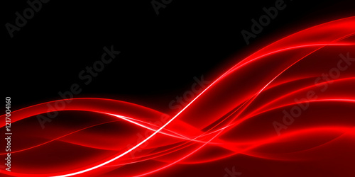 Abstract red light trails, flowing energy waves, dynamic motion, glowing ribbons, black background, futuristic, sleek design, digital art, minimalist composition, vibrant crimson, smooth curves, ether photo