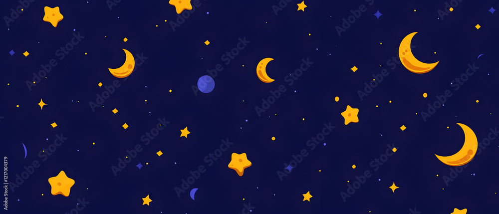 Naklejka premium Night sky pattern moons, stars, cosmic background