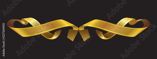 golden decorative ribbon tied with a bow. Vector on a black background